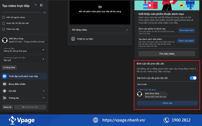  Cài đặt bình luận ghim ngay từ bước thiết lập 